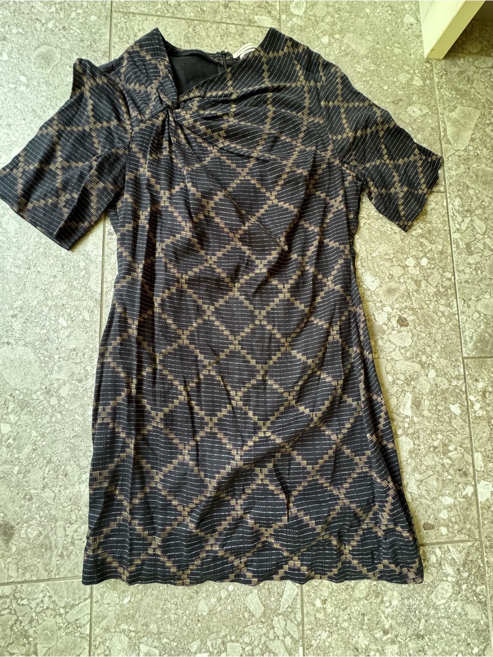 Isabel Marant Short-Sleeve Twist-Neck Midi Dress in Black and Brown